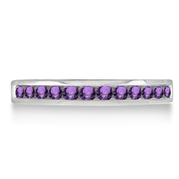 Amethyst Channel-Set Semi-Eternity Ring Band 14k White Gold (0.40ct)