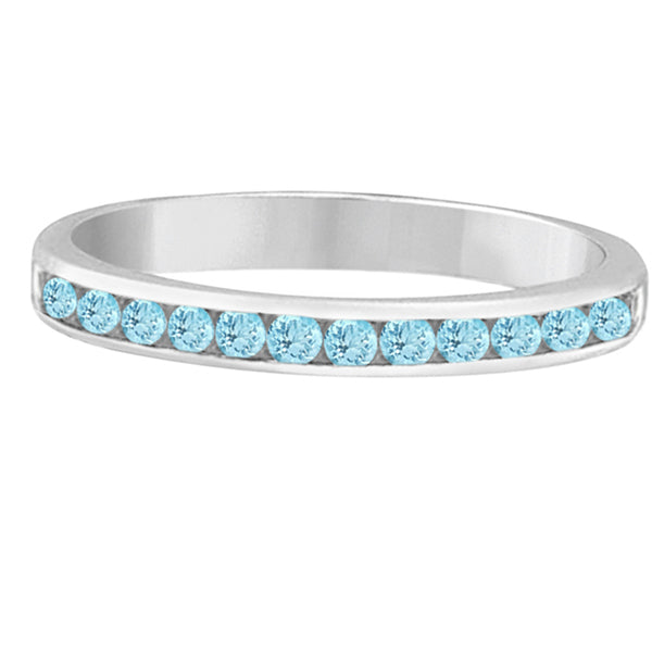 Aquamarine Channel-Set Semi-Eternity Ring Band 14k White Gold (0.40ct)