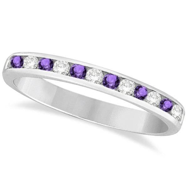 Amethyst & Diamond Semi-Eternity Channel Ring 14k White Gold (0.40ct)