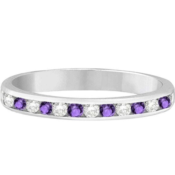 Amethyst & Diamond Semi-Eternity Channel Ring 14k White Gold (0.40ct)
