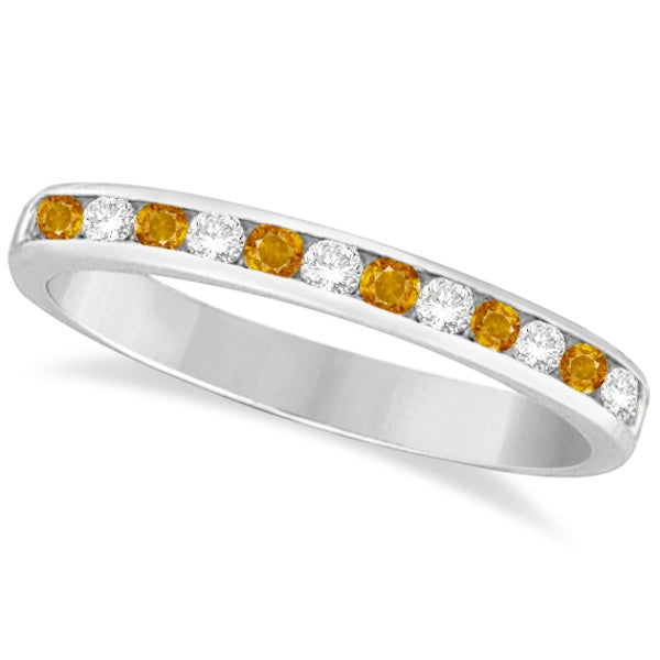 Citrine & Diamond Semi-Eternity Channel Ring 14k White Gold (0.40ct)