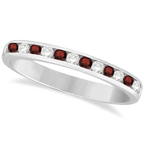 Garnet & Diamond Semi-Eternity Channel Ring 14k White Gold (0.40ct)