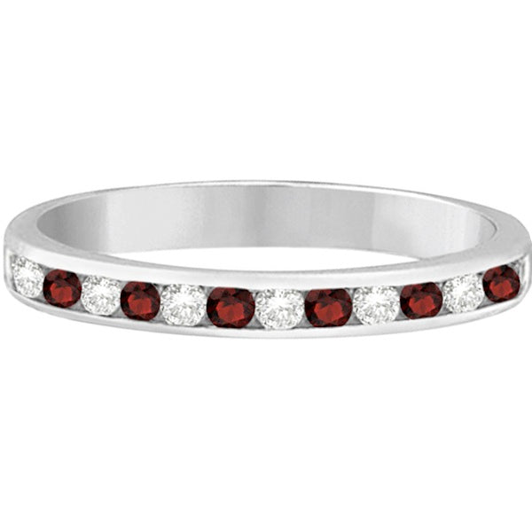 Garnet & Diamond Semi-Eternity Channel Ring 14k White Gold (0.40ct)