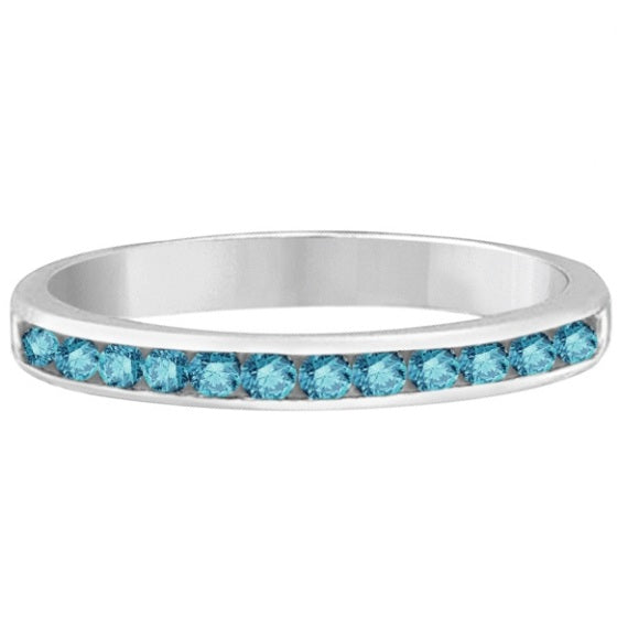 Channel-Set Fancy Blue Diamond Ring Band 14k White Gold (0.33ct)