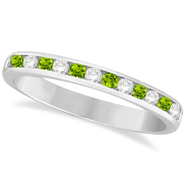 Peridot & Diamond Semi-Eternity Channel Ring 14k White Gold (0.40ct)