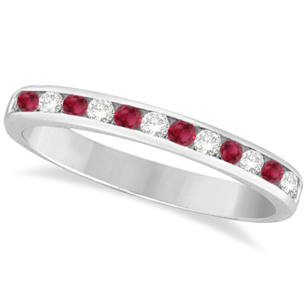 Ruby & Diamond Semi-Eternity Channel Ring 14k White Gold (0.40ct)