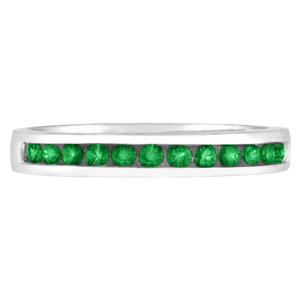 Channel-Set Emerald Band Stackable Ring 14k White Gold (0.40ct)