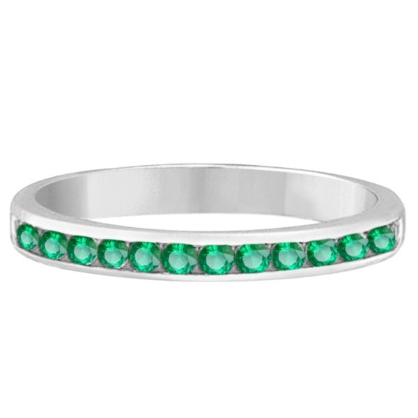 Channel-Set Emerald Band Stackable Ring 14k White Gold (0.40ct)