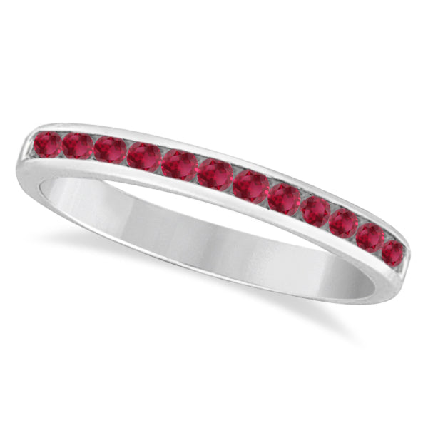 Ruby Channel-Set Semi-Eternity Ring Band 14k White Gold (0.40ct)