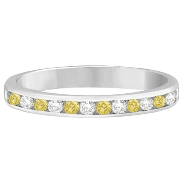 Channel-Set Yellow Canary & White Diamond Ring 14k White Gold (0.33ct)