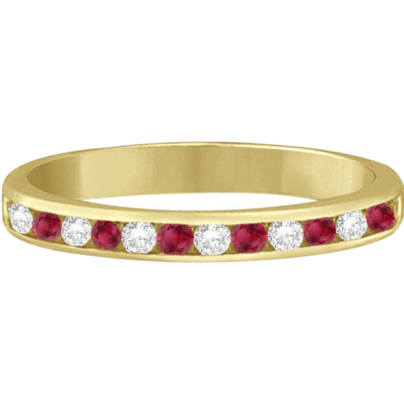 Ruby & Diamond Semi-Eternity Channel Ring 14k Yellow Gold (0.40ct)