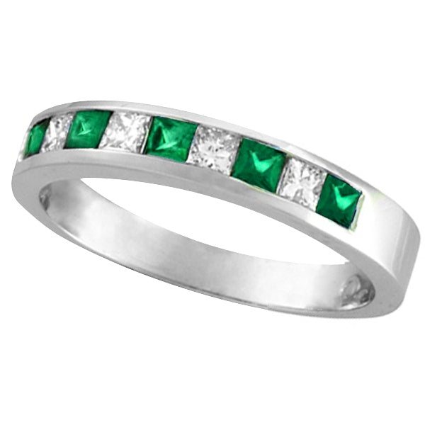 Princess-Cut Lab Diamond & Emerald Ring 14k White Gold (0.73ct)