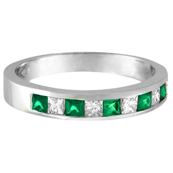 Princess-Cut Lab Diamond & Emerald Ring 14k White Gold (0.73ct)