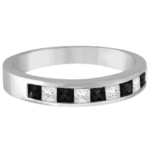 Princess-Cut Black & White Diamond Ring Band 14k White Gold (0.50ct)