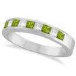 Princess Channel-Set Lab Diamond & Peridot Ring 14K White Gold