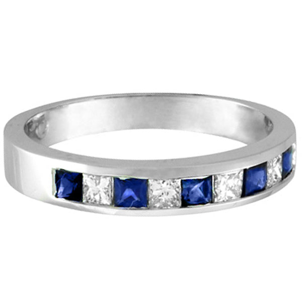 Princess-Cut Channel-Set Lab Grown Diamond & Sapphire Ring 14k White Gold