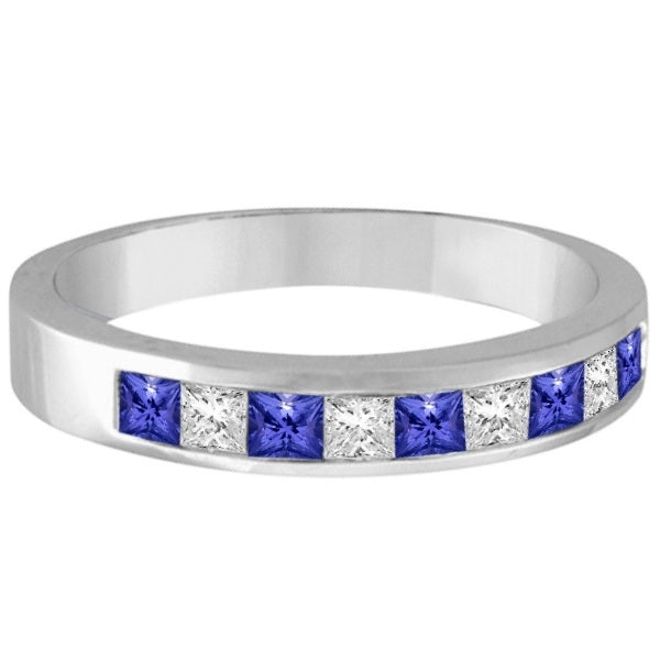 Princess-Cut Tanzanite & White Diamond Ring 14k White Gold (0.75ct)