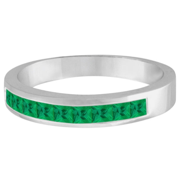 Princess-Cut Channel-Set Stackable Emerald Ring 14k White Gold (1.00ct)