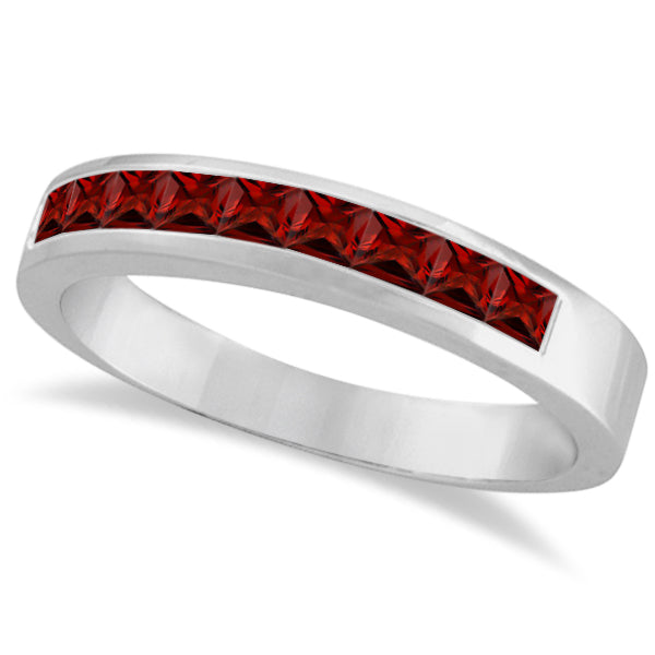Princess-Cut Channel-Set Stackable Garnet Ring 14k White Gold (1.00ct)