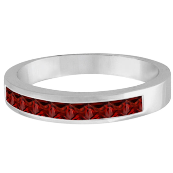 Princess-Cut Channel-Set Stackable Garnet Ring 14k White Gold (1.00ct)