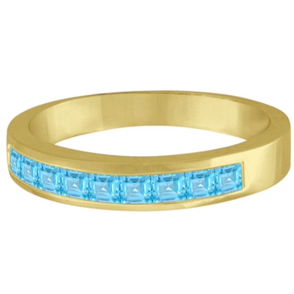 Princess-Cut Channel-Set Blue Topaz Ring Band 14k Yellow Gold (1.00ct)