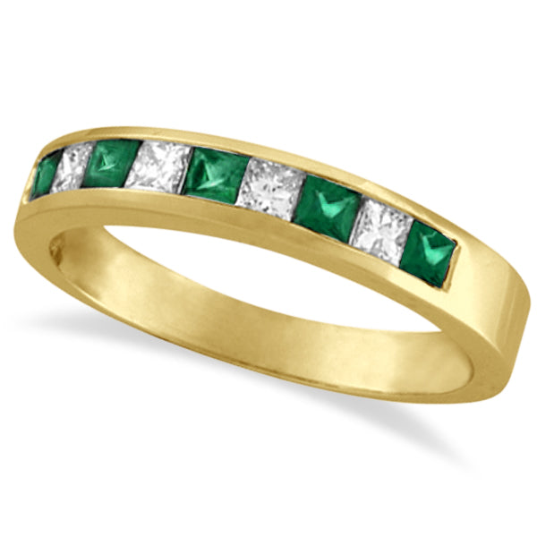 Princess-Cut Lab Diamond & Emerald Ring 14k Yellow Gold (0.73ct)