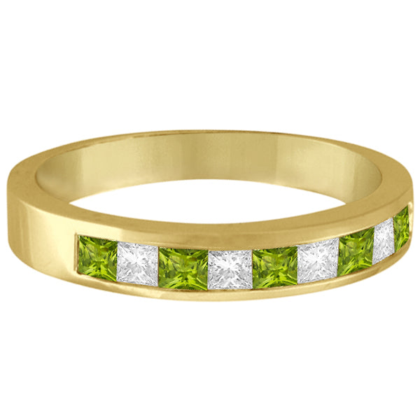 Princess Channel-Set Lab Diamond & Peridot Ring 14K Yellow Gold