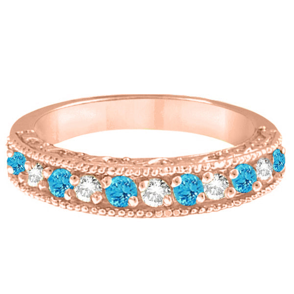 Blue Topaz & Diamond Ring Anniversary Band 14k Rose Gold (0.30ct)