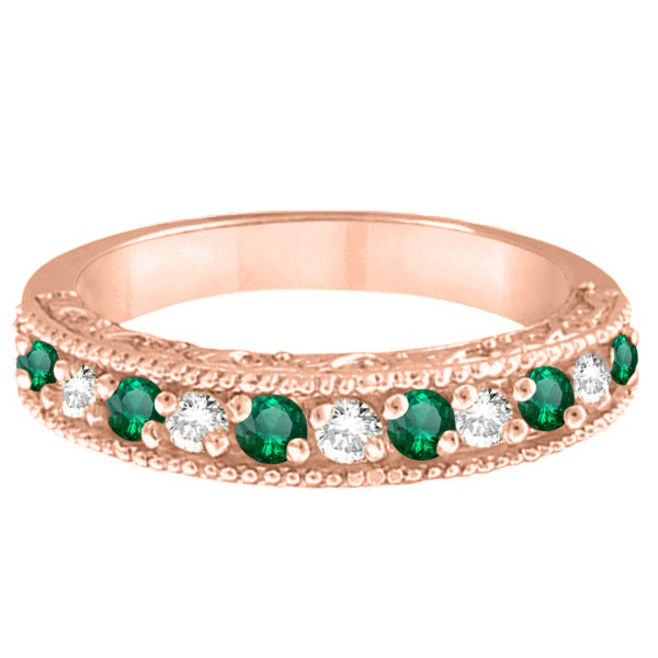 Emerald & Diamond Ring Anniversary Band 14k Rose Gold (0.30ct)