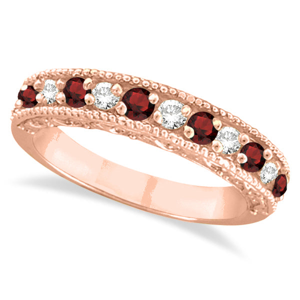 Garnet & Diamond Ring Anniversary Band 14k Rose Gold (0.30ct)