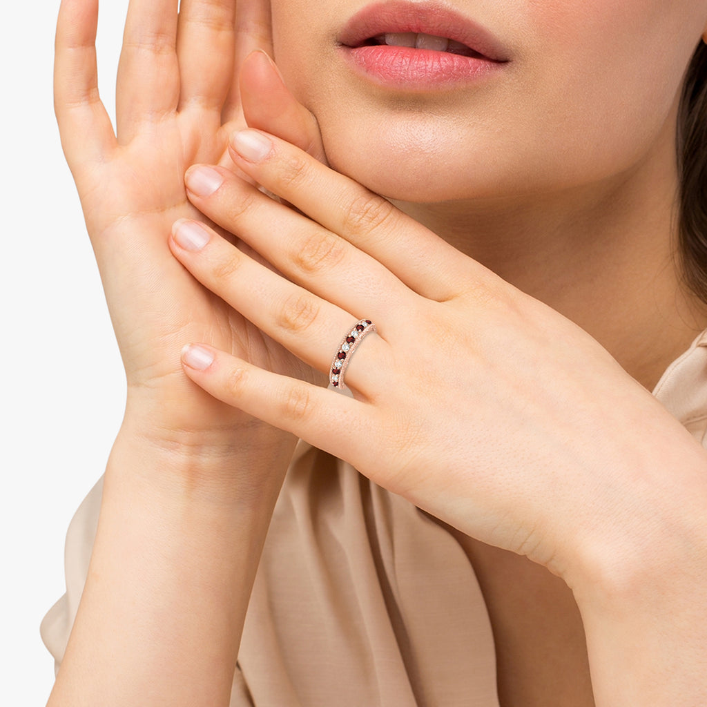 Garnet & Diamond Ring Anniversary Band 14k Rose Gold (0.30ct)