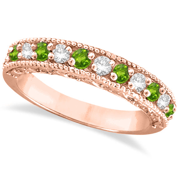 Peridot & Diamond Ring Anniversary Band 14k Rose Gold (0.30ct)