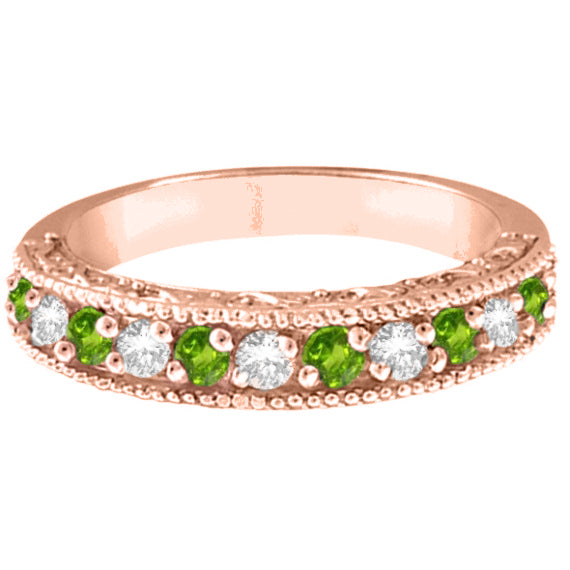 Peridot & Diamond Ring Anniversary Band 14k Rose Gold (0.30ct)