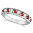 Garnet & Diamond Ring Anniversary Band 14k White Gold (0.30ct)