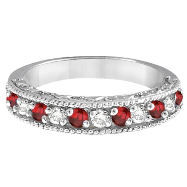 Garnet & Diamond Ring Anniversary Band 14k White Gold (0.30ct)