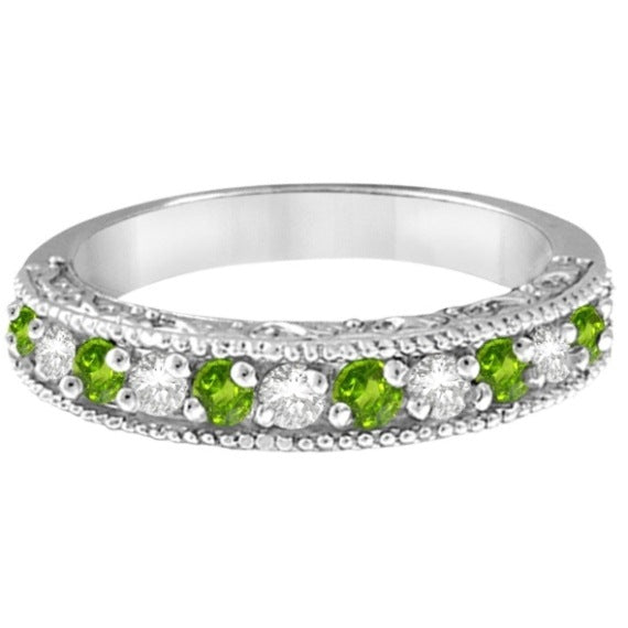 Peridot & Diamond Ring Anniversary Band 14k White Gold (0.30ct)