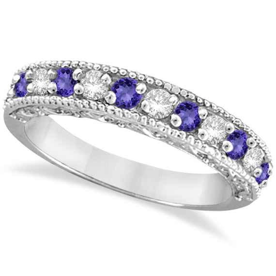 Tanzanite & Diamond Ring Anniversary Band 14k White Gold (0.30ct)