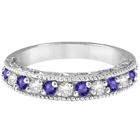 Tanzanite & Diamond Ring Anniversary Band 14k White Gold (0.30ct)