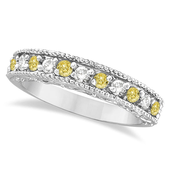 Fancy Yellow Canary & White Diamond Ring Anniversary Band 14k White Gold (0.30ct)