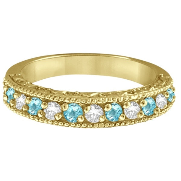 Aquamarine & Diamond Ring Anniversary Band 14k Yellow Gold (0.30ct)