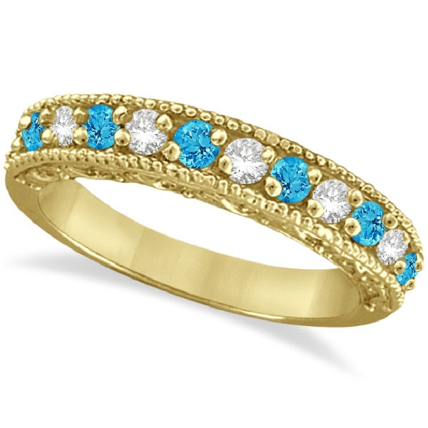Blue Topaz & Diamond Ring Anniversary Band 14k Yellow Gold (0.30ct)