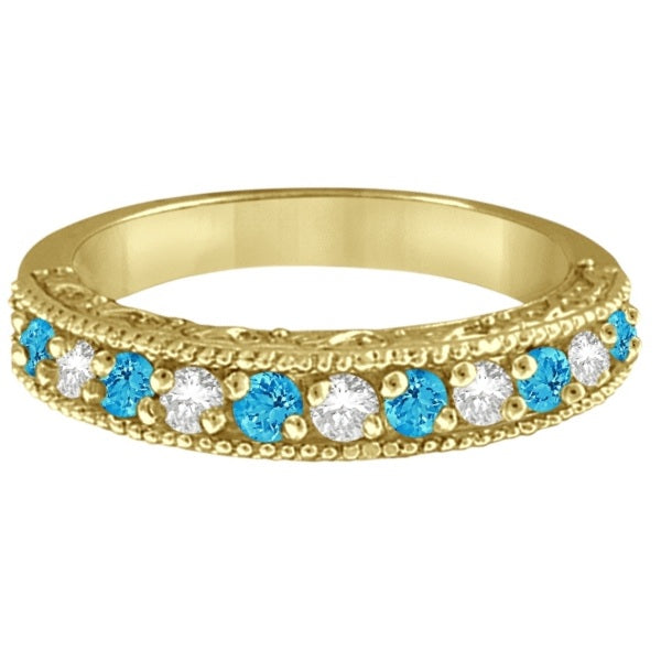 Blue Topaz & Diamond Ring Anniversary Band 14k Yellow Gold (0.30ct)
