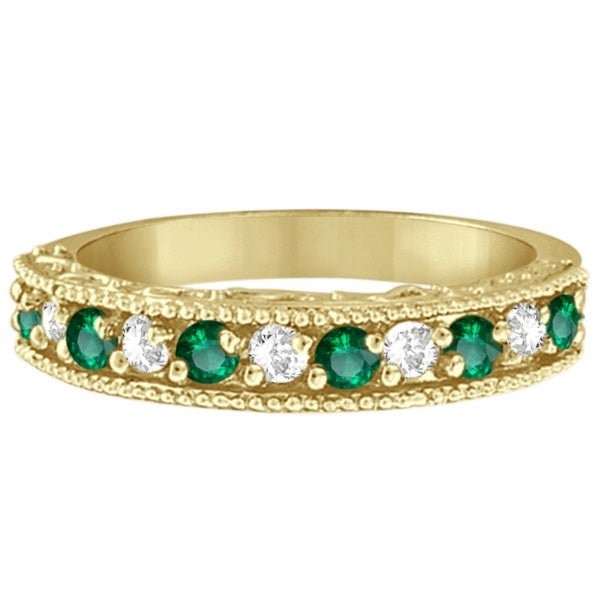 Emerald & Diamond Ring Anniversary Band 14k Yellow Gold (0.30ct)