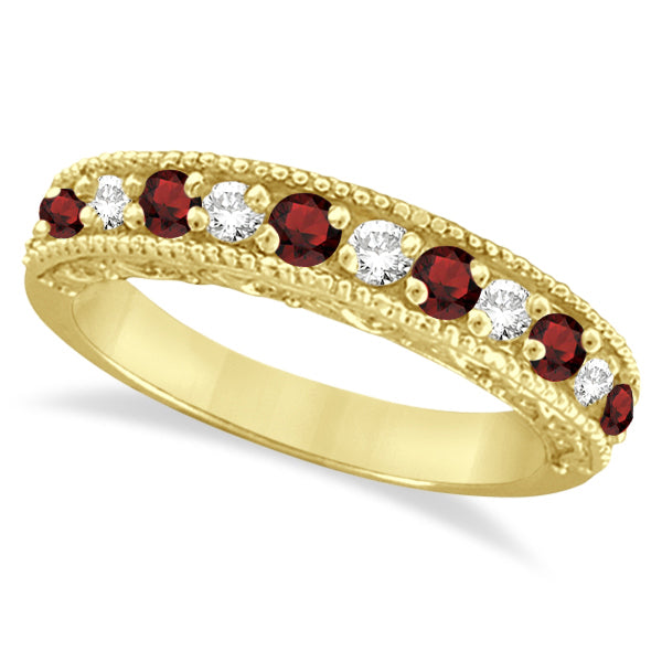 Garnet & Diamond Ring Anniversary Band 14k Yellow Gold (0.30ct)
