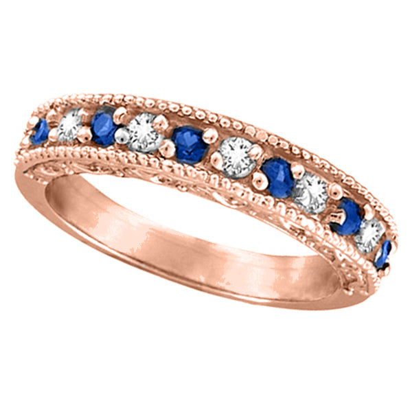 Diamond & Blue Sapphire Ring Anniversary Band 14k Rose Gold (0.59ct)