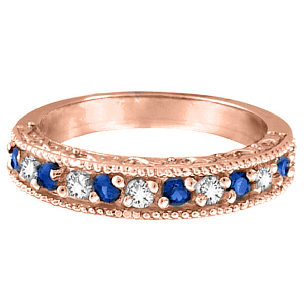 Diamond & Blue Sapphire Ring Anniversary Band 14k Rose Gold (0.59ct)