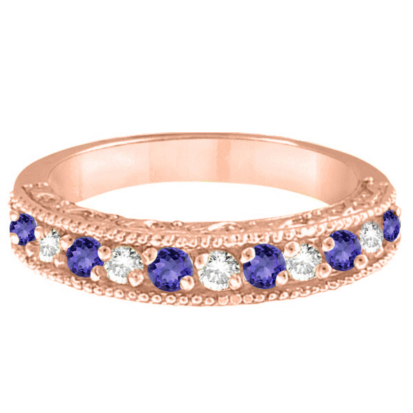 Diamond & Tanzanite Band Filigree Design Ring 14k Rose Gold (0.60ct)