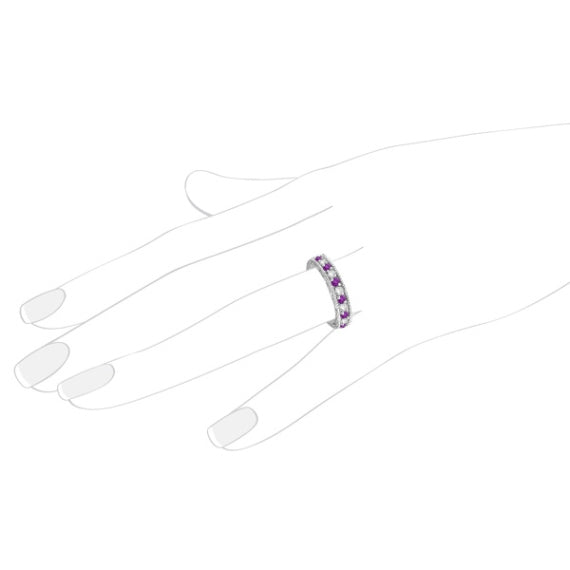 Diamond & Amethyst Band Filigree Design Ring 14k White Gold (0.60ct)