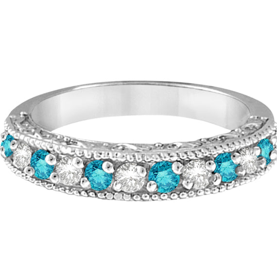 Blue & White Diamond Wedding Band in 14k White Gold (0.45 ctw)