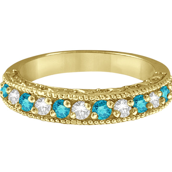 Blue & White Diamond Wedding Band in 14k Yellow Gold (0.45 ctw)
